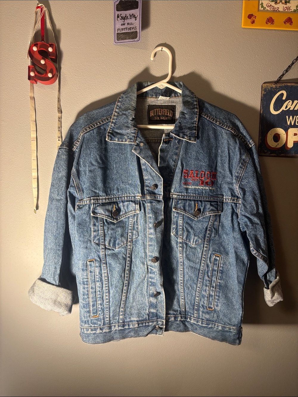 vintage Butterfield stage embroidered jean Jacket / unisex - Picture 3 of 8